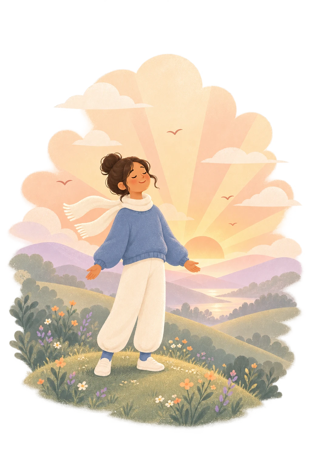 Persona en paz al amanecer